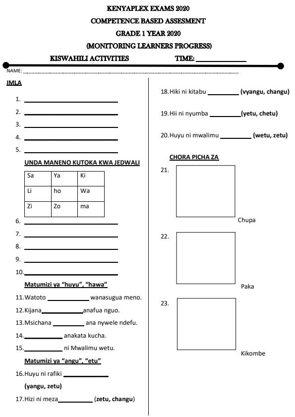 Preview page Grade-1-Kiswahili-Activities-Term-1-Opener-Examination-2020_505_0.jpg