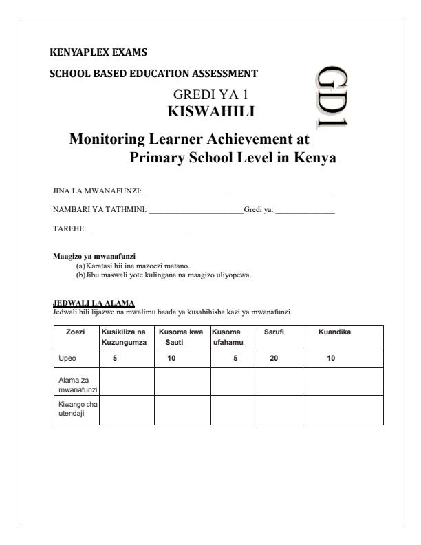 Preview page Grade-1-Kiswahili-Activities-Term-2-Opener-Exam-2025_3983_0.jpg