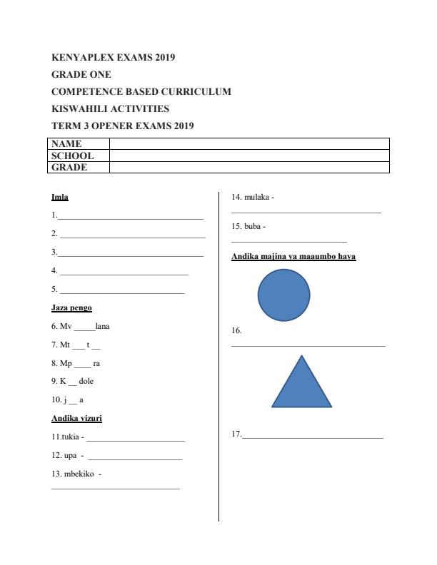 Preview page Grade-1-Kiswahili-Activities-Term-3-Opener-Examination-2019_335_0.jpg