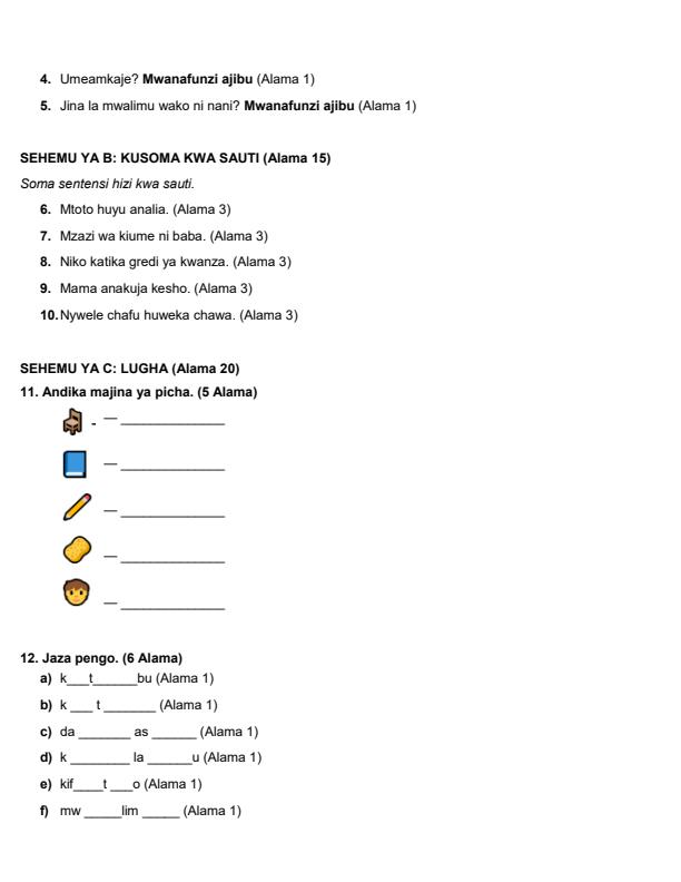 Preview page Grade-1-Kiswahili-Mid-Term-1-Exam-2026_5223_1.jpg