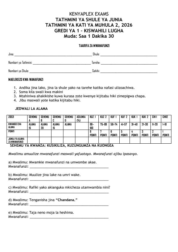 Preview page Grade-1-Kiswahili-Mid-Term-2-Exam-2026_5794_0.jpg