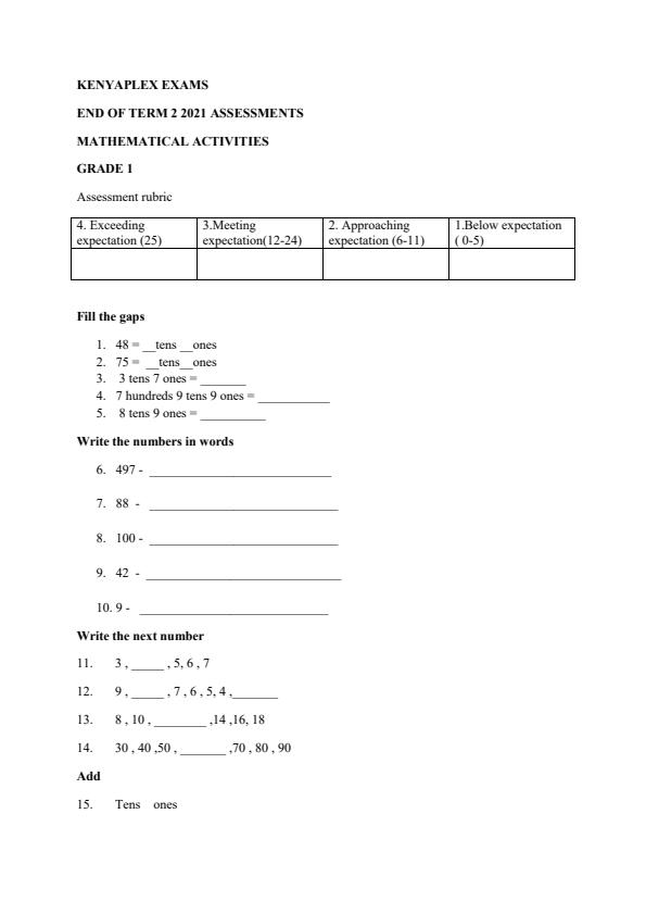 Preview page Grade-1-Mathematical-Activities-End-of-Term-2-Exam-2021_793_0.jpg
