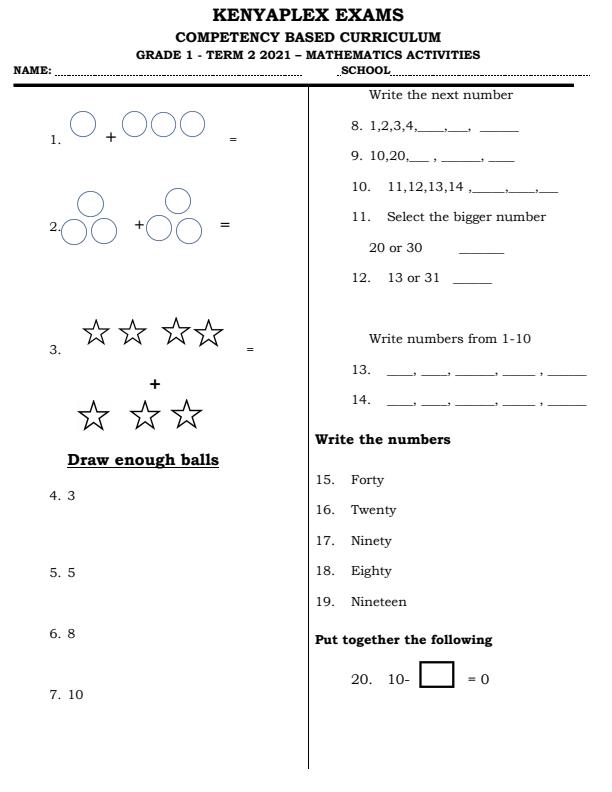 Preview page Grade-1-Mathematics-Activities-End-of-Term-2-Examination-2021_932_0.jpg