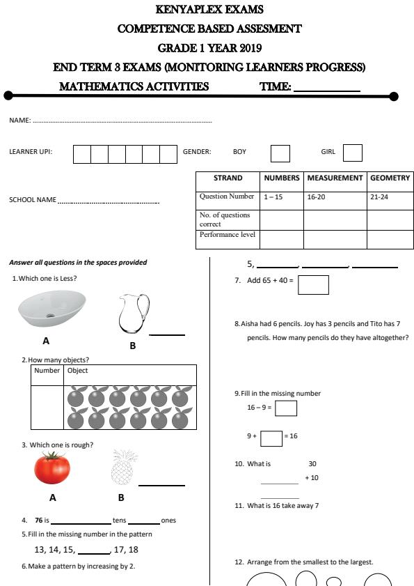Preview page Grade-1-Mathematics-Activities-End-of-Term-3-Examination-2019_405_0.jpg