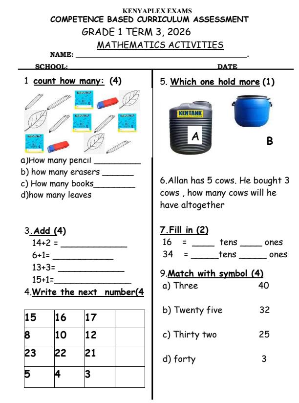 Preview page Grade-1-Mathematics-Activities-September-Assessment-Examination-2026_6692_0.jpg