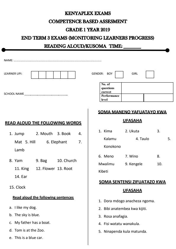 Preview page Grade-1-Reading-aloud-and-Kusoma-End-of-Term-3-Examination-2019_434_0.jpg