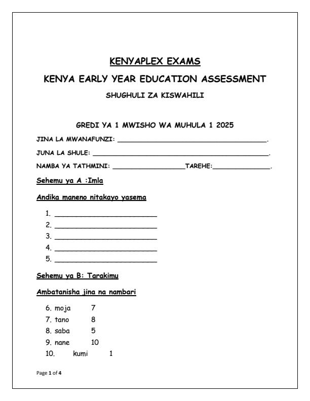 Preview page Grade-1-Shughuli-za-Kiswahili-End-of-Term-1-Examination-2025_3753_0.jpg