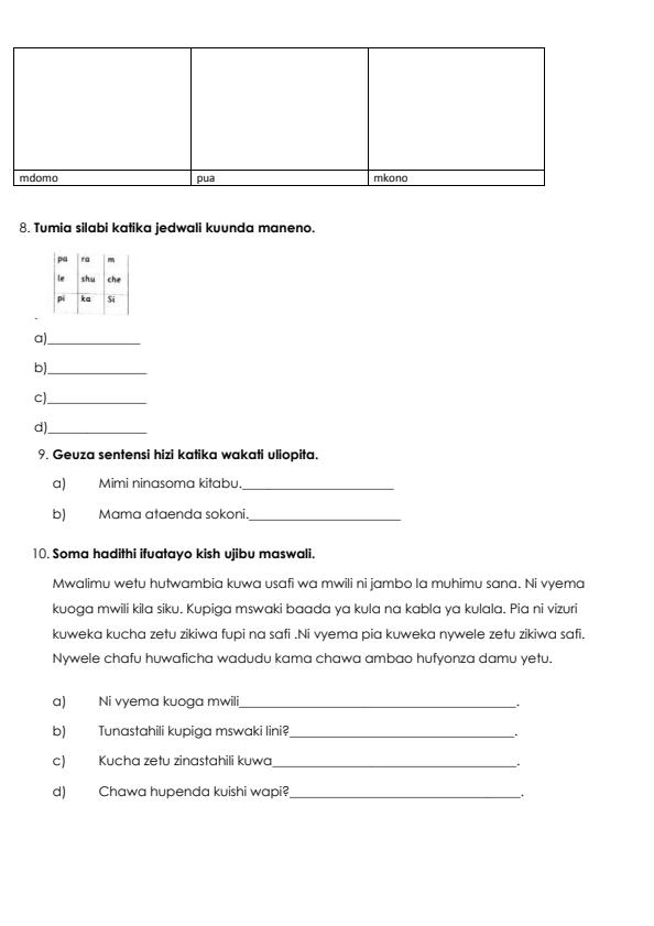 Preview page Grade-1-Shughuli-za-Kiswahili-End-of-Term-2-Examination-2024_2850_2.jpg