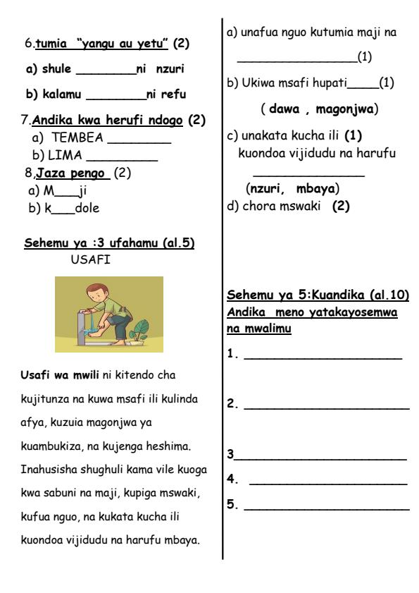 Preview page Grade-1-Shughuli-za-Kiswahili-July-Assessment-Exammination-2026_6317_1.jpg