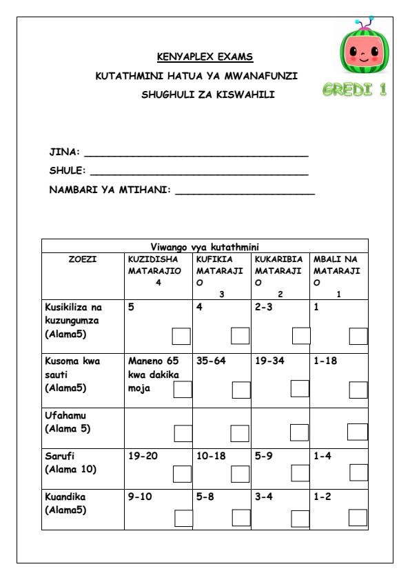 Preview page Grade-1-Shughuli-za-Kiswahili-Mid-Term-1-Exam-2025_3633_0.jpg