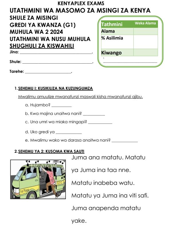 Preview page Grade-1-Shughuli-za-Kiswahili-Mid-Term-2-Exam-2024_2630_0.jpg