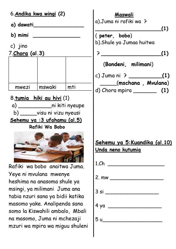 Preview page Grade-1-Shughuli-za-Kiswahili-September-Assessment-Examination-2026_6691_1.jpg