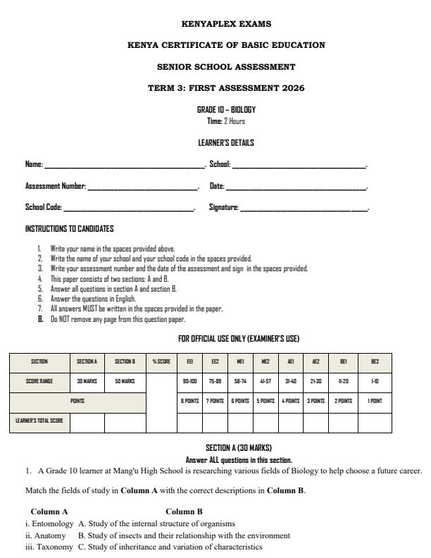 Preview page Grade-10-Biology-Term-3-Opener-Exam-2026_6558_0.jpg