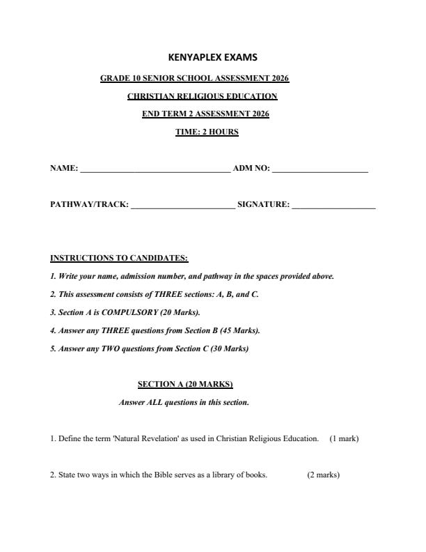 Preview page Grade-10-CRE-July-Assessment-Examination-2026_6339_0.jpg