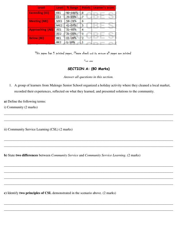 Preview page Grade-10-Community-Service-Learning-End-Term-1-Exam-2026_5421_1.jpg