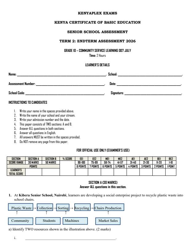 Preview page Grade-10-Community-Service-Learning-End-Term-2-Exam-2026_6137_0.jpg