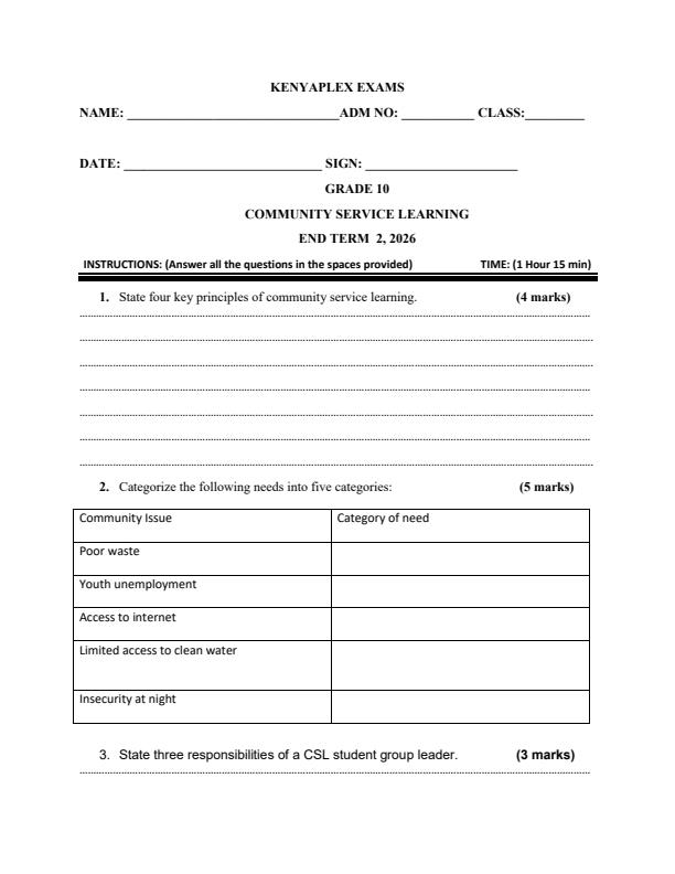Preview page Grade-10-Community-Service-Learning-July-Assessment-Examination-2026_6340_0.jpg