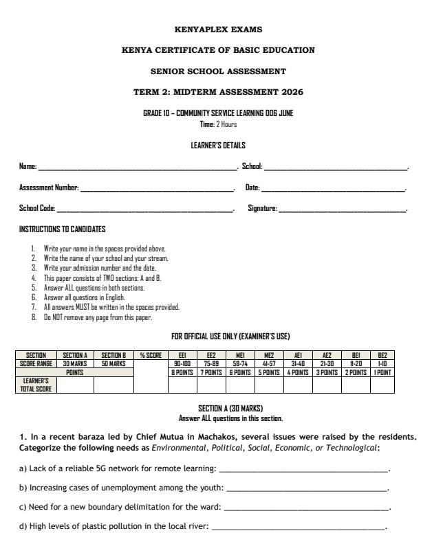 Preview page Grade-10-Community-Service-Learning-Mid-Term-2-Exam-2026_5933_0.jpg