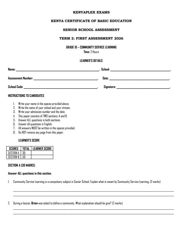 Preview page Grade-10-Community-Service-Learning-Term-2-Opener-exam-2026_5651_0.jpg