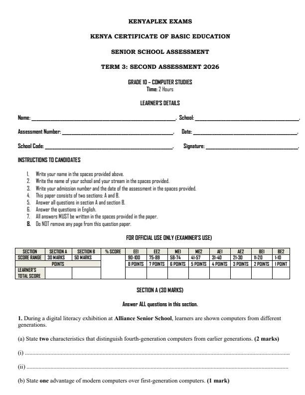 Preview page Grade-10-Computer-Studies-End-Term-3-Exam-2026_6937_0.jpg