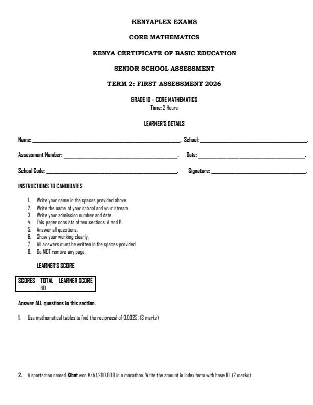 Preview page Grade-10-Core-Mathematics-Term-2-Opener-Exam-2026_5649_0.jpg