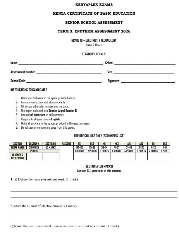 Preview page Grade-10-Electricity-Technology-End-Term-3-Set-2-Exam-2026_7012_0.jpg