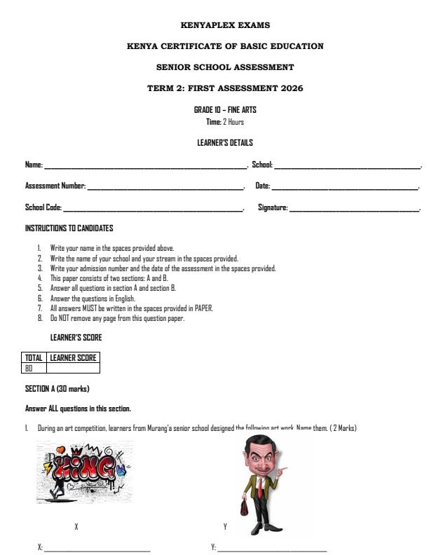 Preview page Grade-10-Fine-Arts-Term-2-Opener-Exam-2026_5656_0.jpg