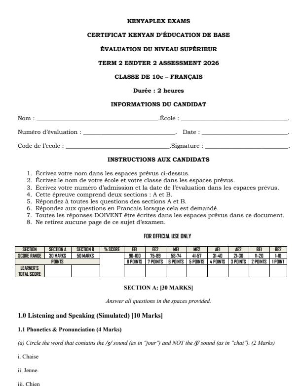Preview page Grade-10-French-End-Term-2-Exam-2026_6143_0.jpg