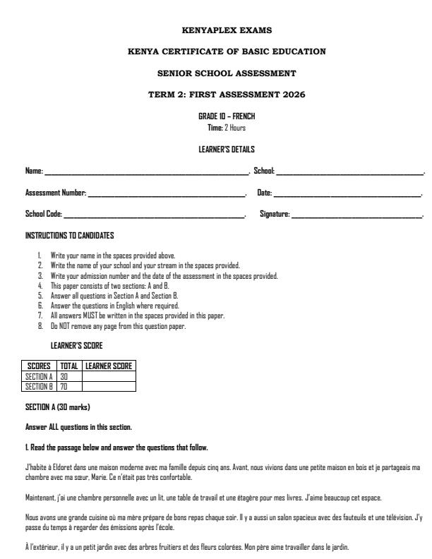 Preview page Grade-10-French-Term-2-Opener-Exam-2026_5657_0.jpg