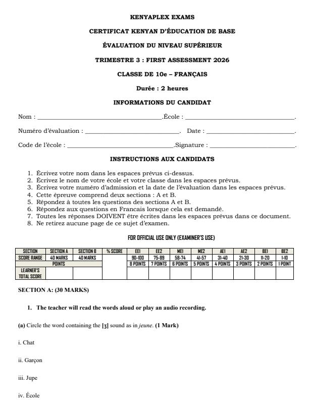 Preview page Grade-10-French-Term-3-Opener-Exam-2026_6571_0.jpg