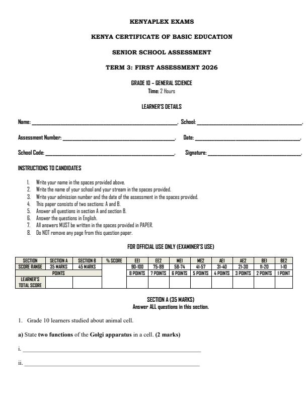 Preview page Grade-10-General-Science-Term-3-Opener-Exam-2026_6572_0.jpg
