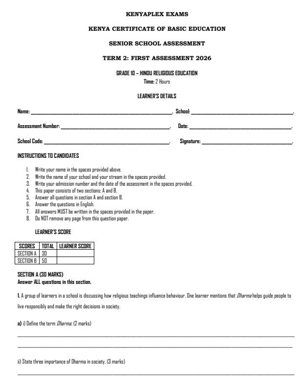 Preview page Grade-10-Hindu-Religious-Education-Term-2-Opener-Exam-2026_5663_0.jpg