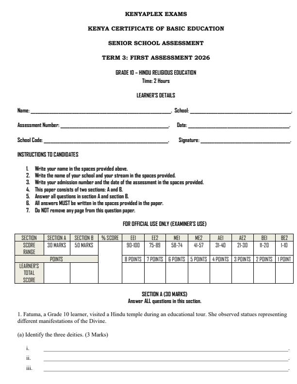 Preview page Grade-10-Hindu-Religious-Education-Term-3-Opener-Exam-2026_6577_0.jpg