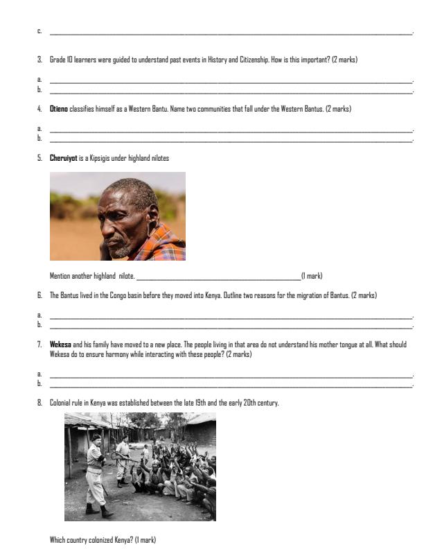 Grade 10 History And Citizenship Term 2 Opener Exam 2026