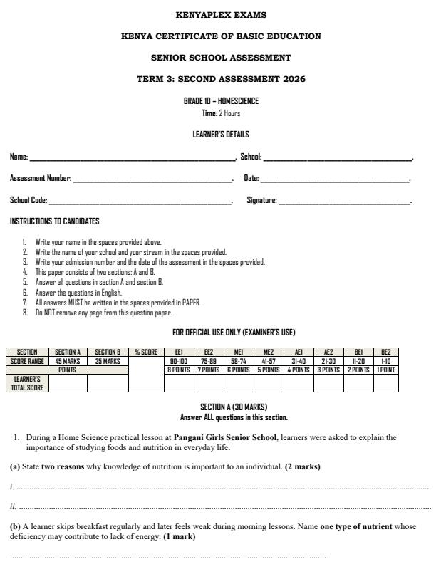 Preview page Grade-10-Home-Science-End-Term-3-Exam-2026_6951_0.jpg