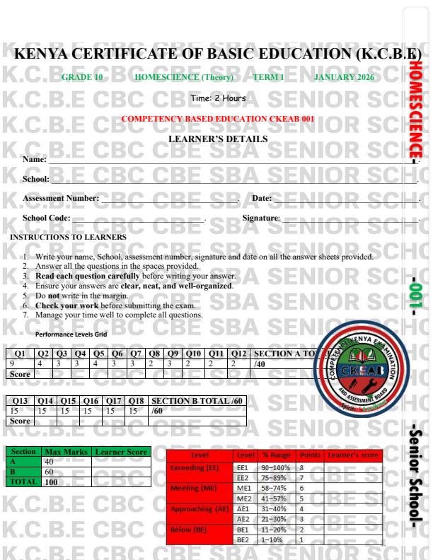Preview page Grade-10-Home-Science-Opener-Exam-Term-1-2026_5033_0.jpg