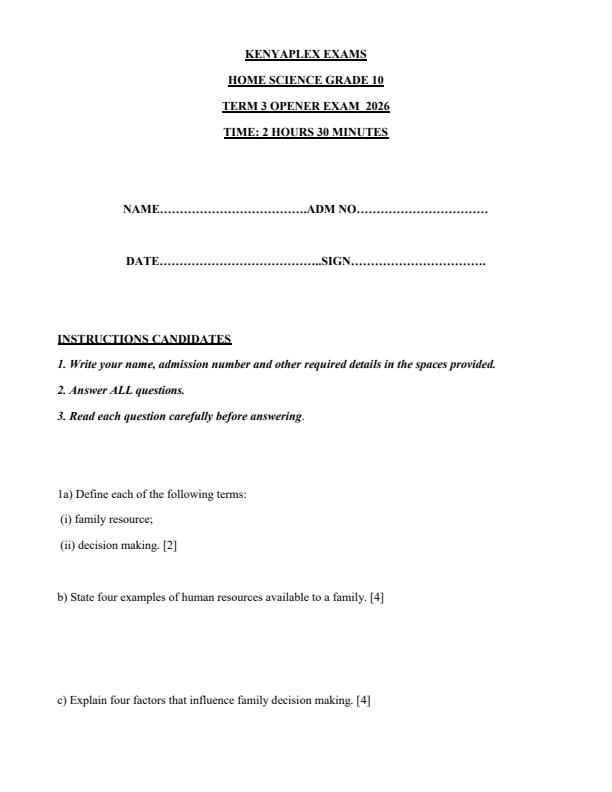 Preview page Grade-10-Home-Science-September-Assessment-Examination-2026_6727_0.jpg