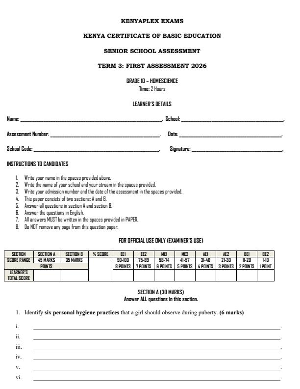 Preview page Grade-10-Home-Science-Term-3-Opener-Exam-2026_6576_0.jpg