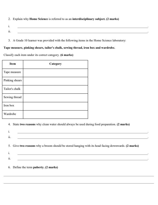 Preview page Grade-10-Home-Science-Term-3-Opener-Exam-2026_6576_1.jpg
