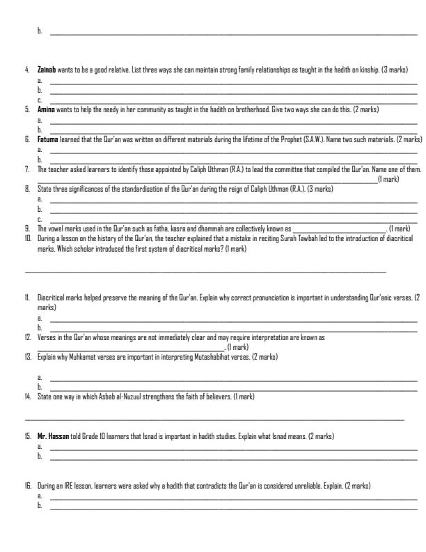 Preview page Grade-10-Islamic-Religious-Education-Term-2-Opener-Exam-2026_5665_1.jpg