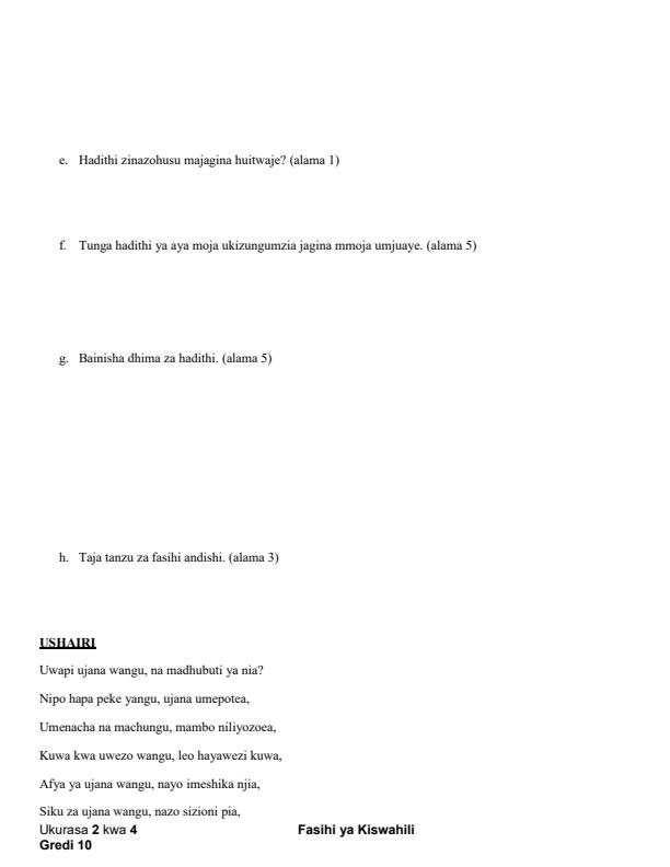 Preview page Grade-10-Kiswahili--Fasihi-July-Assessment-Examination-2026_6341_1.jpg