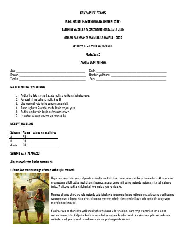 Preview page Grade-10-Kiswahili-Fasihi-Term-2-Opener-Exam-2026_5655_0.jpg