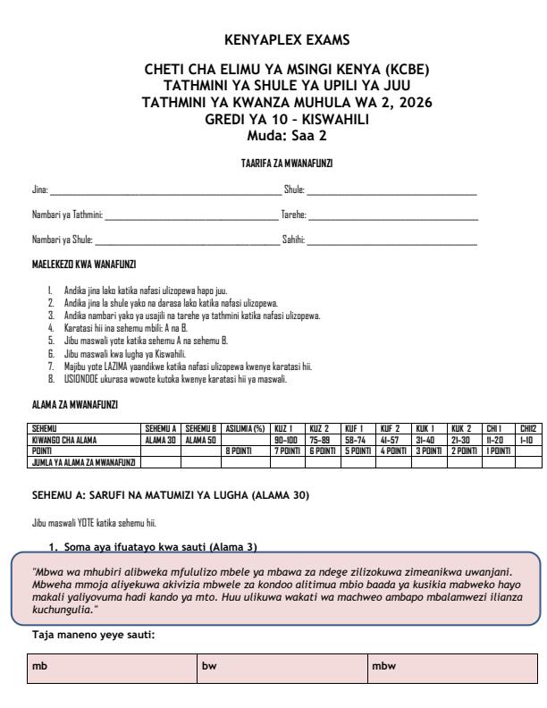 Preview page Grade-10-Kiswahili-Mid-Term-2-Exam-2026_5948_0.jpg