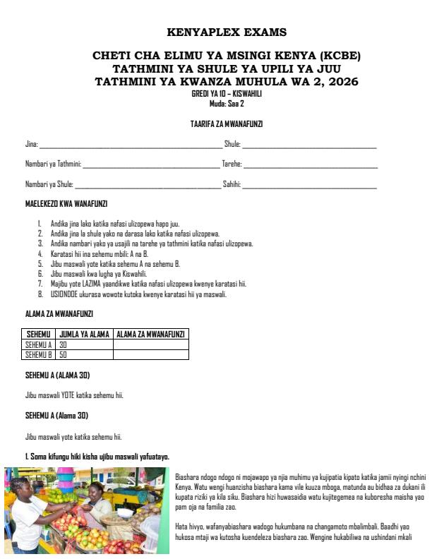Preview page Grade-10-Kiswahili-Term-2-Opener-Exam-2026_5666_0.jpg