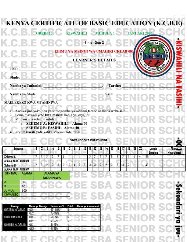 Preview page Grade-10-Kiswahili-na-Fasihi-Opener-Exam-Term-1-2026_5036_0.jpg