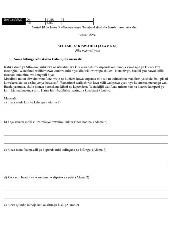 Preview page Grade-10-Kiswahili-na-Fasihi-Opener-Exam-Term-1-2026_5036_1.jpg