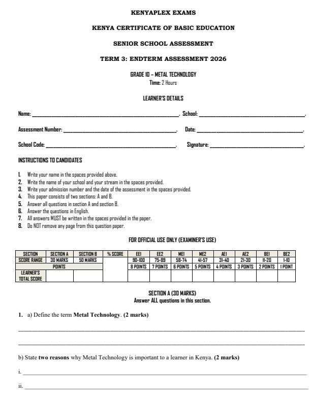 Preview page Grade-10-Metal-Technology-End-Term-3-Set-2-Exam-2026_7031_0.jpg