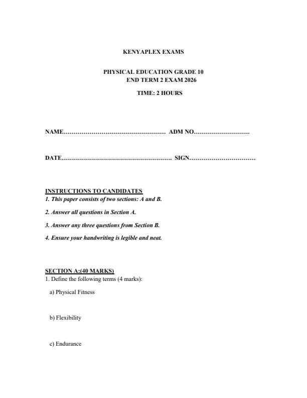 Preview page Grade-10-Physical-Education-July-Assessment-Examination-2026_6349_0.jpg