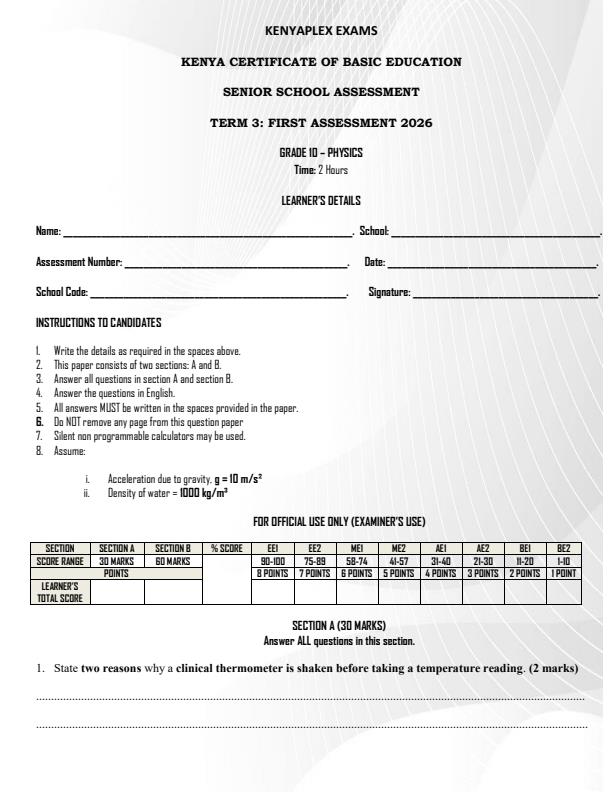 Preview page Grade-10-Physics-Term-3-Opener-Exam-2026_6588_0.jpg