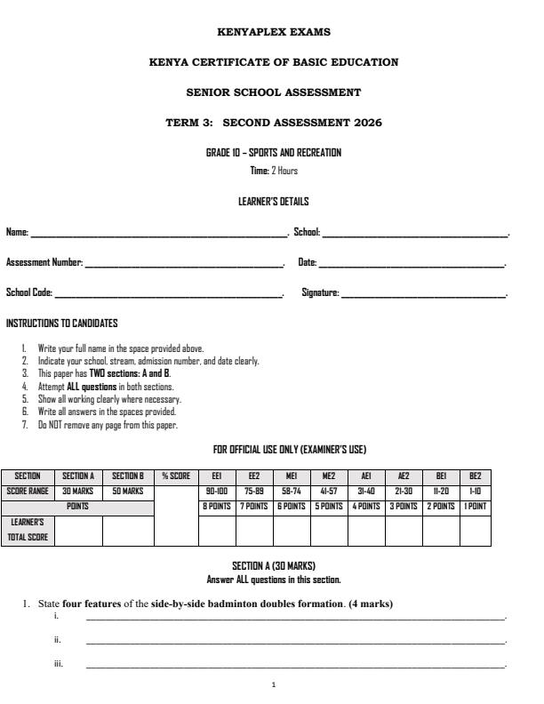 Preview page Grade-10-Sports-and-Recreation-End-Term-3-Exam-2026_6966_0.jpg